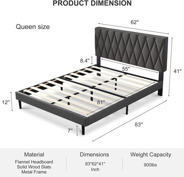 Bed Frame Queen Gray