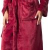 Women’s Burgundy Fleece Bathrobe  - Image 2