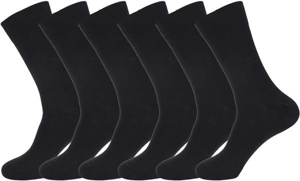Men's 98% Cotton Rich Odor Resistant All Black  Dress Socks for Business (Set of 6) - Image 3