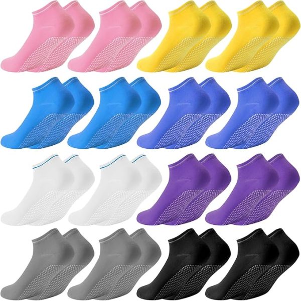 Womens Non-Slip Athletic Socks for Pilates and Yoga (16 Pairs)